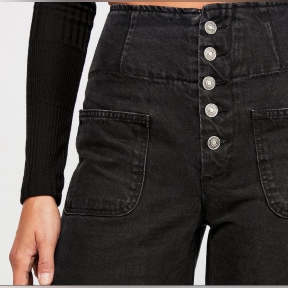 Free People High Waisted‎ Wide Leg Black Jeans Size 25 - Picture 2 of 13
